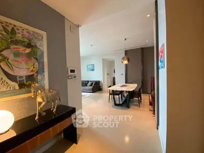 Luxurious modern living room with elegant dining area and stylish decor