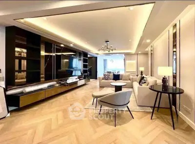 Luxurious modern living room with elegant decor and spacious layout, perfect for entertaining guests.