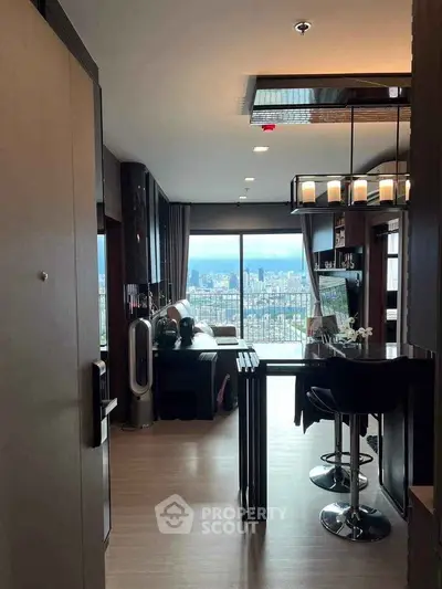 Modern apartment with stunning city view and stylish interior design