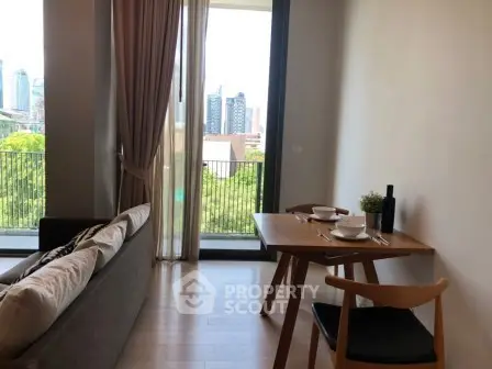 Modern living room with balcony view in urban apartment