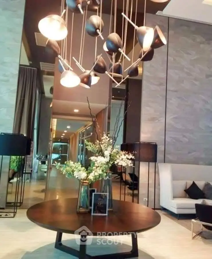 Luxurious modern living room with elegant lighting and stylish decor