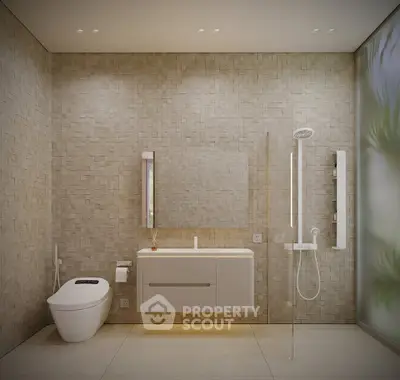 Luxurious modern bathroom with sleek fixtures and elegant tile design