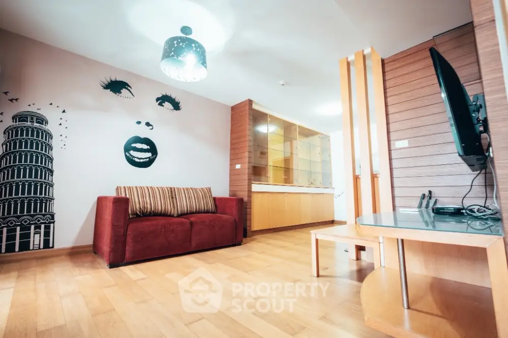 Stylish living room with unique wall art and modern decor