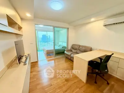 Modern studio apartment with open layout and city view