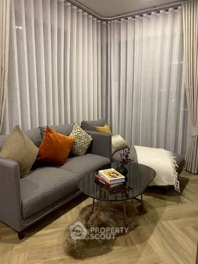 Cozy living room with modern sofa and elegant decor