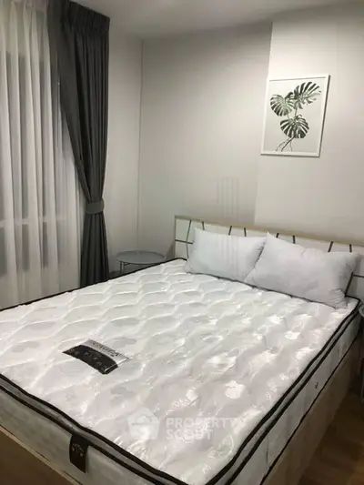Cozy bedroom with elegant decor and natural light, featuring a comfortable bed and stylish curtains.