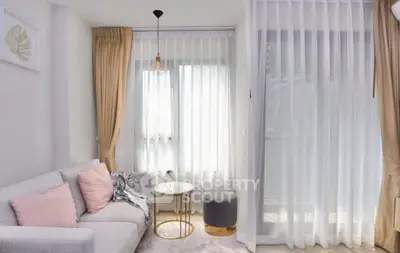 Chic modern living room with elegant curtains and cozy seating area