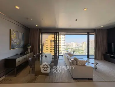 Luxurious living room with stunning city view and elegant decor