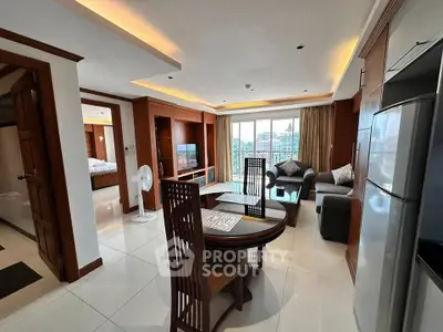 Spacious modern living room with balcony and elegant furniture