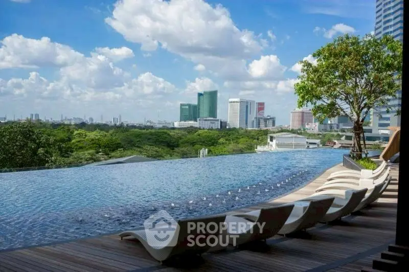 Luxurious rooftop infinity pool with stunning city skyline view