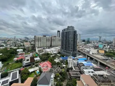 Stunning cityscape view with modern high-rise buildings and lush greenery, perfect for urban living.