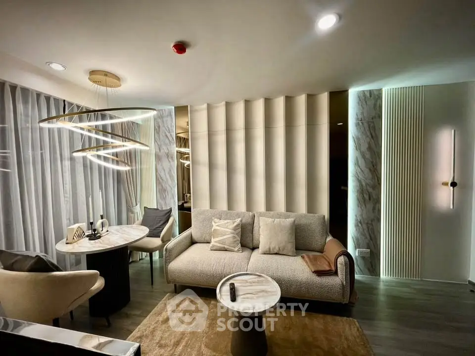 Luxurious modern living room with elegant lighting and stylish furniture