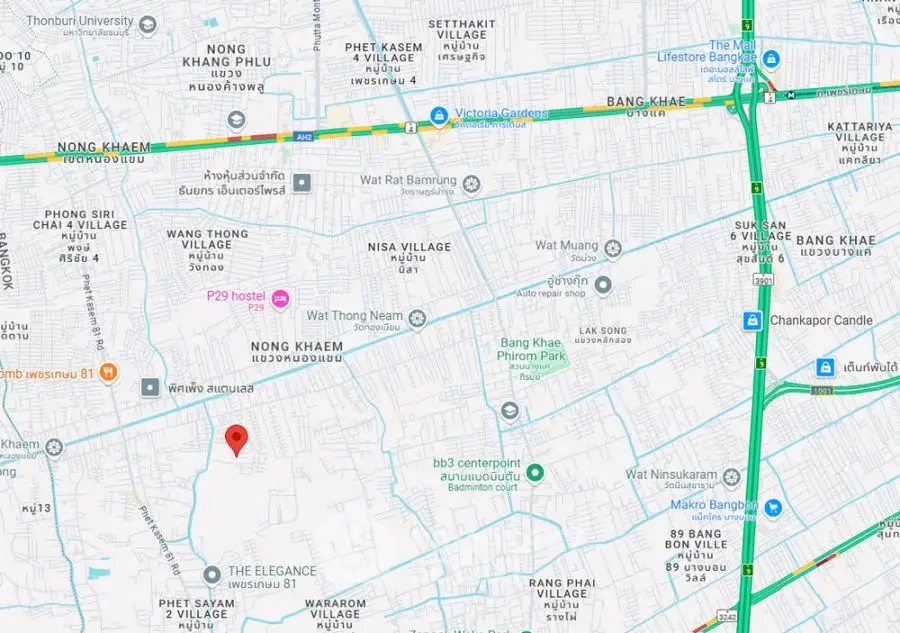 Map showing Nong Khaem area with nearby villages and landmarks.