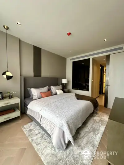 Luxurious modern bedroom with elegant decor and cozy ambiance