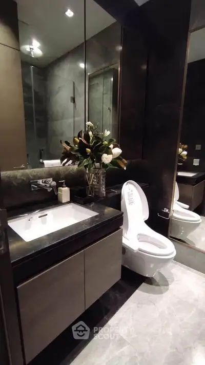 Luxurious modern bathroom with sleek fixtures and elegant design