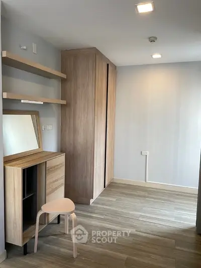 Modern minimalist room with wooden furniture and sleek design