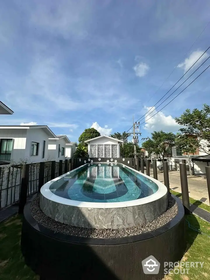 Luxurious modern pool with sleek design in upscale residential area