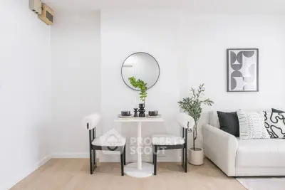 Modern living room with stylish decor and cozy seating area