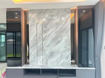 Modern interior with marble accent wall and sleek design