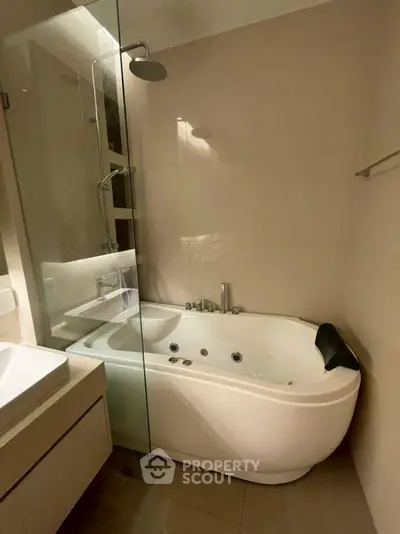 Luxurious bathroom with modern bathtub and sleek design