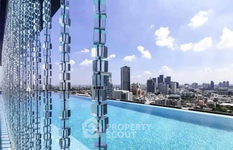 Stunning rooftop pool with panoramic city skyline views, perfect for luxury urban living.