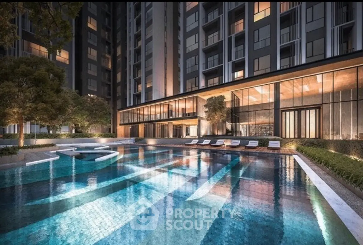 Luxurious apartment complex with stunning pool and modern architecture