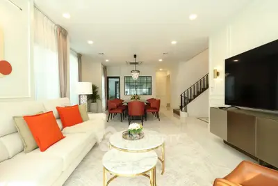 Luxurious modern living room with elegant decor and spacious layout