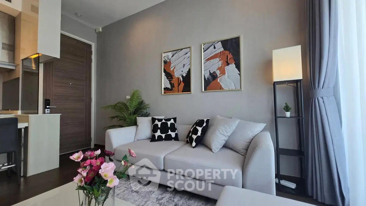 Modern living room with stylish decor and cozy seating area