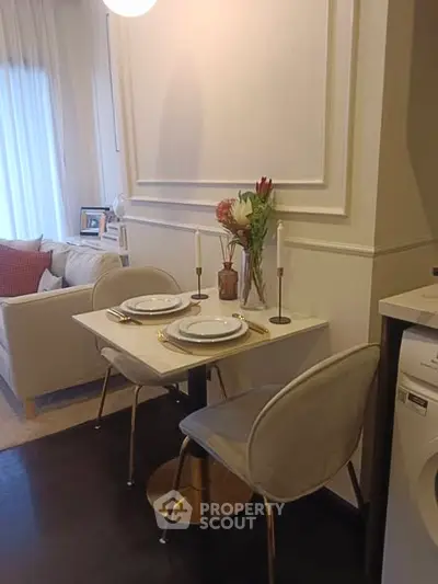 Chic dining nook with elegant table setting in modern apartment interior