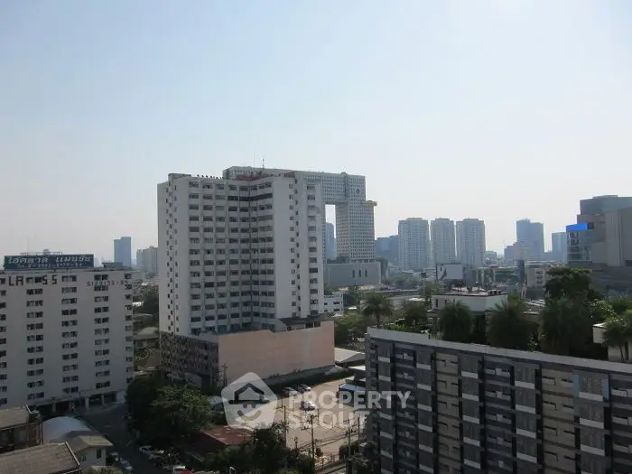 Stunning cityscape view showcasing modern high-rise buildings under a clear blue sky.