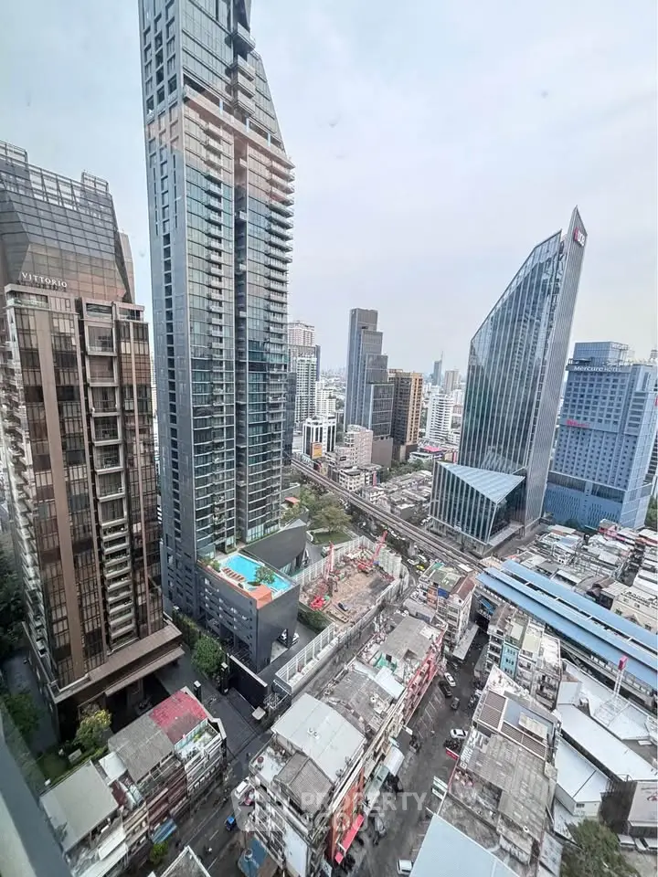 Stunning cityscape view from high-rise building showcasing modern architecture and urban skyline.