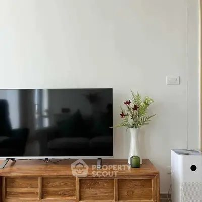 Modern living room with sleek TV setup and stylish decor