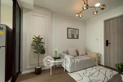 Modern living room with stylish decor and cozy seating area