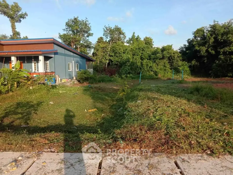 Spacious plot with lush greenery and modern house, ideal for development or investment.