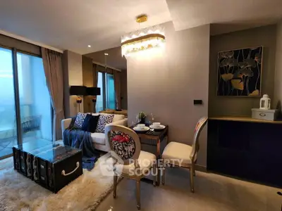 Luxurious living room with elegant decor and plush seating in modern apartment