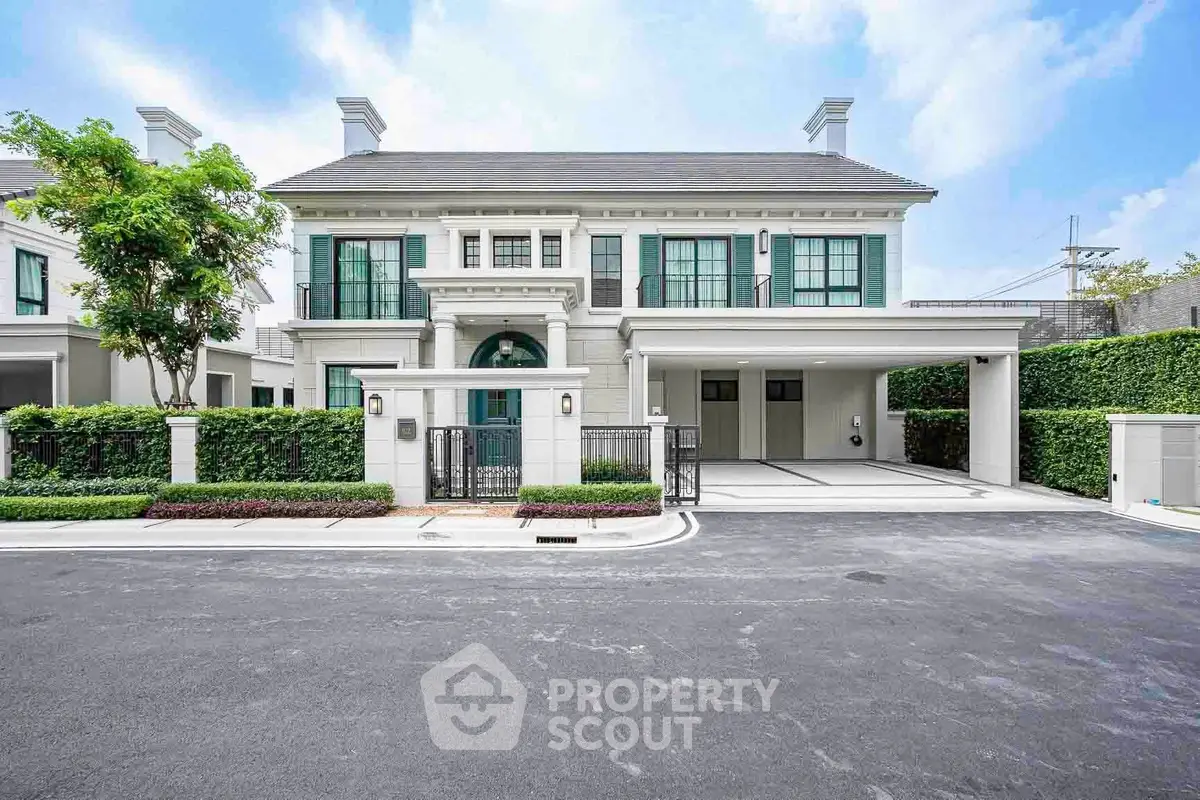 Luxurious modern house with elegant facade and spacious driveway