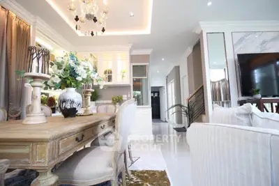 Luxurious living room with elegant dining area and modern decor