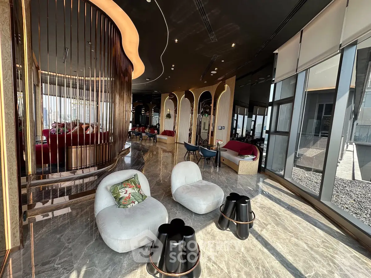 Luxurious modern living room with elegant decor and panoramic city views