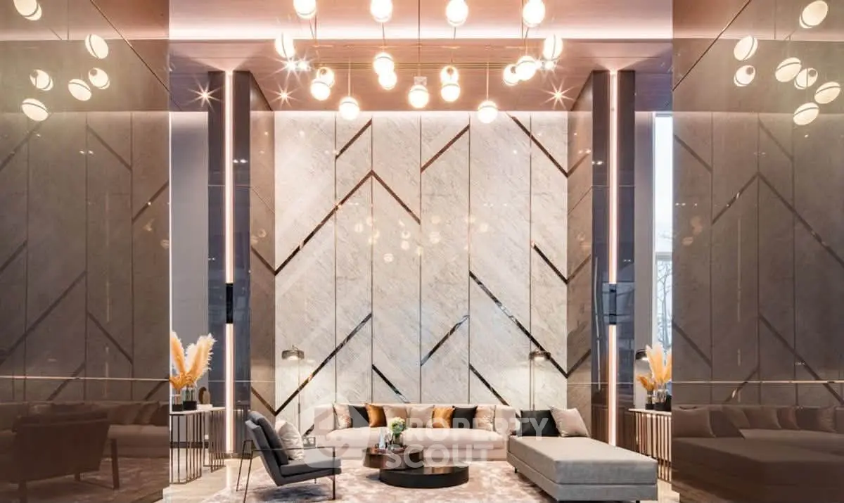 Luxurious modern living room with elegant lighting and stylish decor