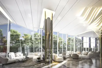 Luxurious modern living room with floor-to-ceiling windows and elegant decor