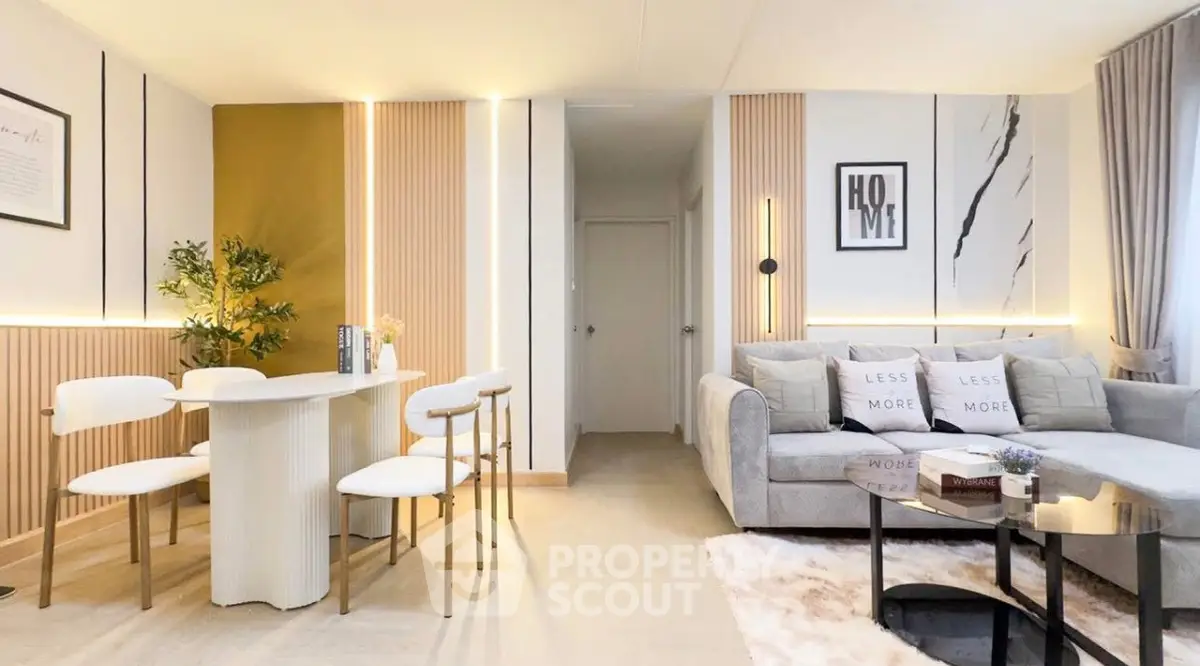 Modern living room with stylish decor and cozy seating area