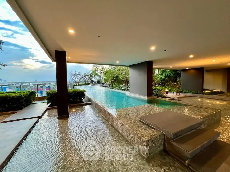 Luxurious rooftop pool with stunning city view and modern design.