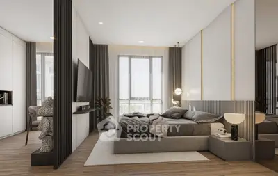 Luxurious modern bedroom with sleek design and natural light