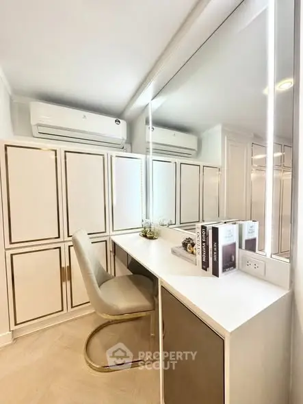 Elegant study room with modern design and ample storage space