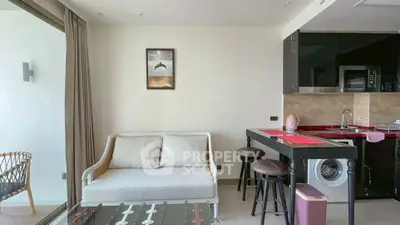 Modern living room with open kitchen and stylish decor