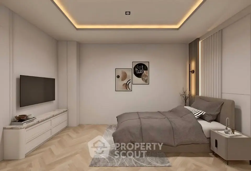 Modern bedroom with stylish decor and cozy ambiance