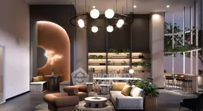 Luxurious modern living room with stylish lighting and elegant decor