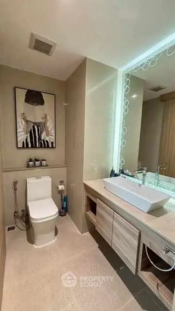 Modern bathroom with sleek fixtures and stylish decor