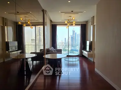 Luxurious living room with stunning city view and modern decor