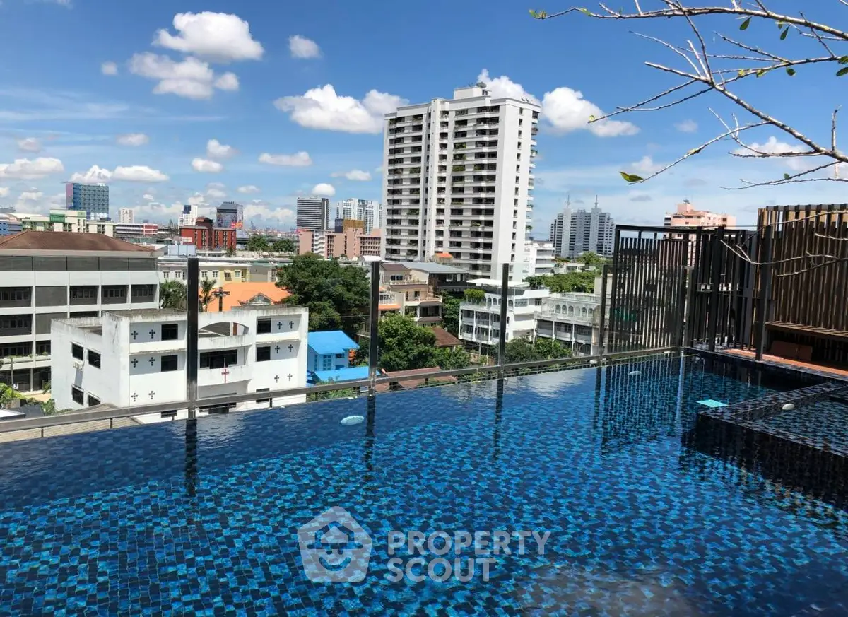Stunning rooftop pool with panoramic city views in a modern urban setting.